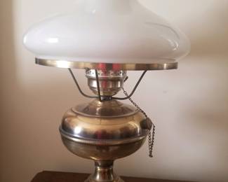 Oil lamp - brass/milk glass shade