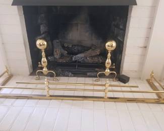 Brass andirons and fireplace fender - Virginia Metalcrafters?