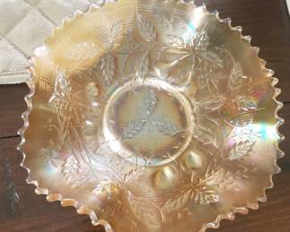 Carnival Glass marigold ruffled bowl