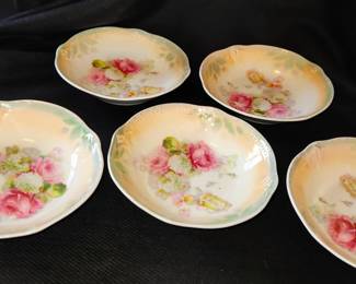 Vintage Altenburg China Germany Porcelain Hand Painted Lusterware  5.5” Fruit/Dessert Bowls with Roses  Set of 5
