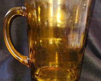 Vintage Mid-Century Amber Beveled Golden Glass Serving Pitcher