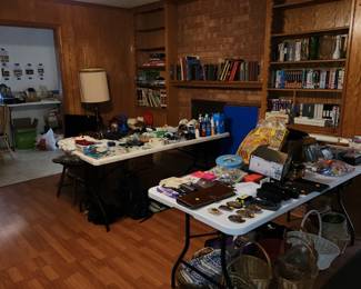 Various items- including books, household items, lamps, TV's