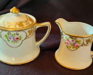 Vintage Cream and Sugar with Lid 
Hand Painted- Made in Nippon with Stamp
