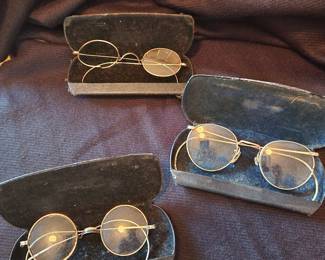 Vintage 1930’s Eye Glasses with cases
3 pairs – 2 adult  and 1 child 
