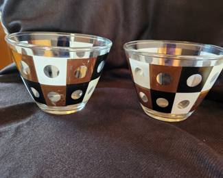 Mid-Century Geometric – Serving Bowls Set of 2 
Squares and Dots - Black, White, Gold
