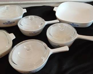 Rare Vintage Corning Ware Blue Cornflower 1st addition set - 9 piece set with lids. P-2 1/2 B, P 1 1/2 B, P-10-B, P-1-B, P-7-B, P-83-B, P-82-B, P-81-B,  6 oz teapot