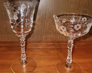 Libbey Etched Stem ware Water Goblets  11 piece and 12 piece Champagne/tall Sherbet