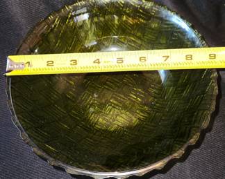 Vintage Indiana Glass Green Basket Weave Bowl 9”