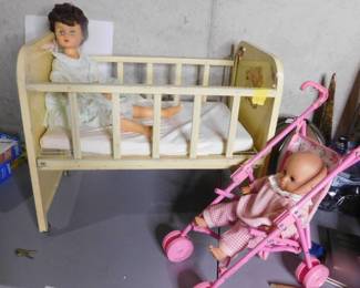 Vintage Doll Crib &  Dolls