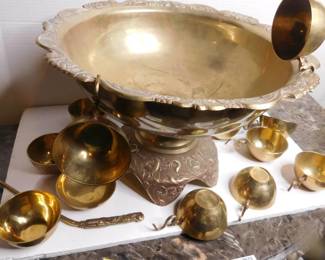 Large Metal Punch Bowl Set
