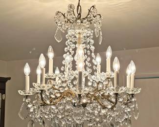 19TH CENTURY 15 LIGHT DROP CRYSTAL CHANDELIER | Originally held candles, chandelier has been electrified, baccarat style drops. - h. 34 x dia. 26 in