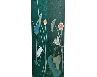 JAPANESE STYLE WOODEN BOX PEDESTAL | Depicting scenes of flowers and birds. - l. 12 x w. 12 x h. 42 in