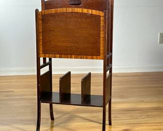 OAK MAGAZINE & BOOK ORGANIZER | 2 tiered magazine organizer with lower bookshelf in 3 sections. - l. 15 x w. 10.5 x h. 31 in