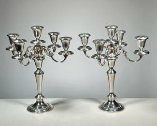PAIR GORHAM STERLING CANDELABRAS | Adjustable Sterling candlesticks / candelabras. - l. 12 x w. 12 x h. 12.75 in