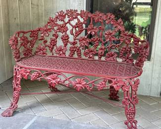 WROUGHT IRON BENCH | Red painted iron outdoor bench. - l. 39.5 x w. 16.5 x h. 29 in
