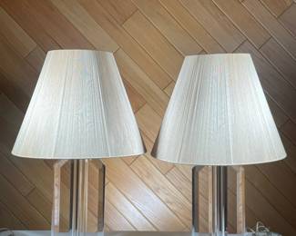 (2PC) PAIR MID CENTURY ACRYLIC LAMPS | Art deco or mid-century form acrylic lamps. - h. 30 x dia. 20 in (over shade)