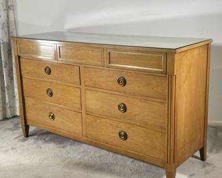 NATIONAL FURNITURE DRESSER | Modern wooden dresser with 6 side-by-side drawers and 3 small top drawers. - l. 58 x w. 20 x h. 33.5 in
