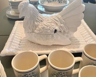 large chicken on a nest tray and toureen