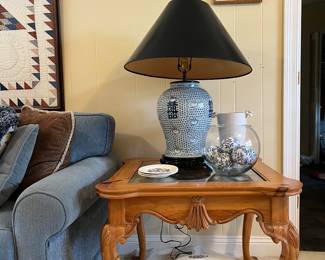 Very Large Happiness Jar Lamp
Pine table with insert glass top and Chippendale Legs