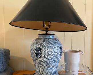 Large Happiness Jar Lamp, blue and white orbs