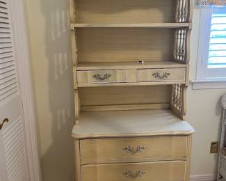 French Provincial 3 drawer chest with bookshelf hutch
