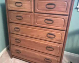 Oak Bedroom suite includes twin bed with trundle, Chest of drawers, bedside table, Dresser with mirror