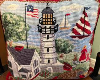 Lighthouse needlepoint pillow