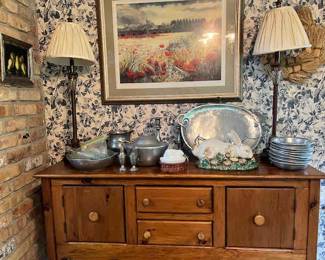 Pine Buffet by Habersham Plantstion, pewter, Art , buffet lamps