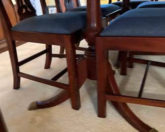 6 Chippendale Dining chairs by Matiland Smith with Ethan Allen Dining table, 2 leaves and table pad