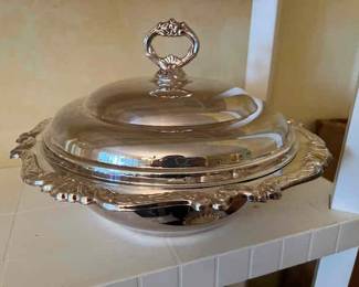 Covered Silver plate serving dish