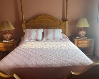 Havertys bedroom set, includes one bed frame, 2 side tables, and dresser