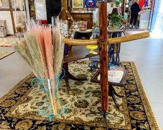 Handmade Wooden Cross, Large Wool Area Rug, Pampas Grass Bundles