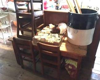 Great antique Oak Childs School Table and 4 Chairs...not just for the homeschooling family