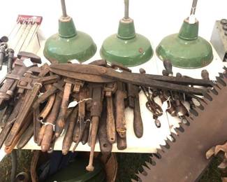 Fun vintage industrial salvaged light fixtures