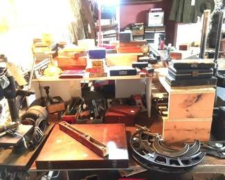 Many machinist tool in original wood case boxes...tools are everywhere...look high and low