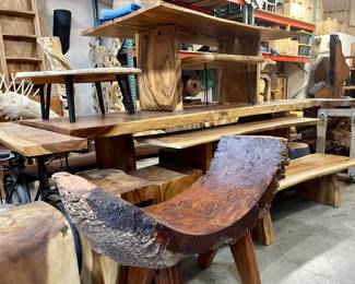 free edge tables and benches, live edge furniture