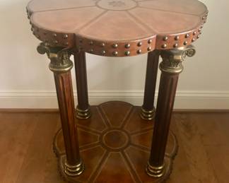 Maitland Smith Leather-wrapped Scalloped Side Table