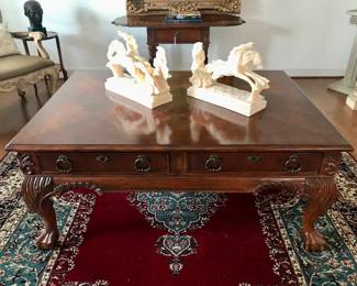 Hekman 2-drawer Coffee Table with pair of "Hermes" Alabaster Statues