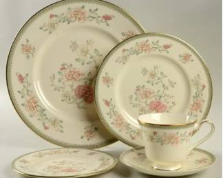 Set of 12 "Jasmine" pattern china by Minton - dinner, salad, bread and butter, cup and saucer