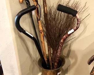 Selected canes; brass umbrella/cane holder