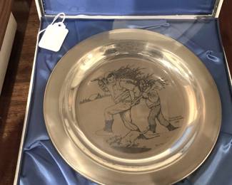 Franklin Mint Christmas plate - solid sterling silver - by Norman Rockwell