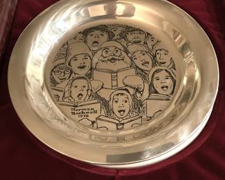 "The Carolers"  - Franklin Mint Christmas plate - solid sterling silver - by Norman Rockwell