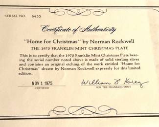 Franklin Mint Christmas plate - solid sterling silver - "Home for Christmas" by Norman Rockwell