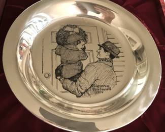 Franklin Mint Christmas plate - solid sterling silver - by Norman Rockwell