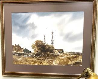 Oil well framed art by Bill Harrison