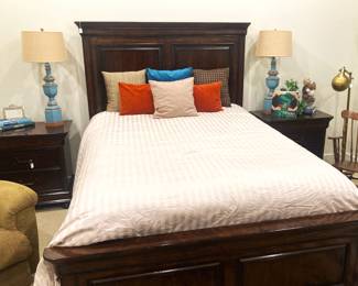 Queen headboard bed and matching nightstands