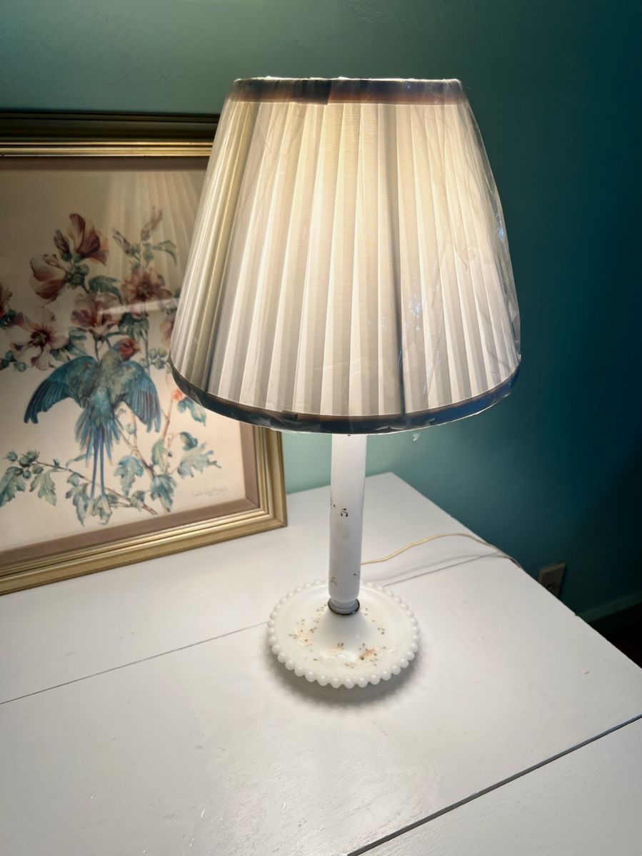 White Table Lamp with Floral Design