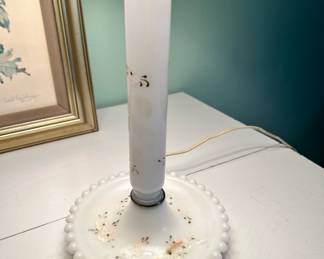 White Table Lamp with Floral Design