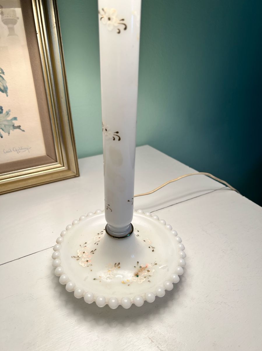White Table Lamp with Floral Design
