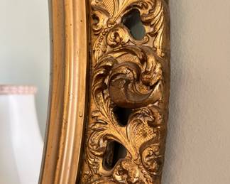 Oval Ornately Carved Gold Tone Wood Mirror